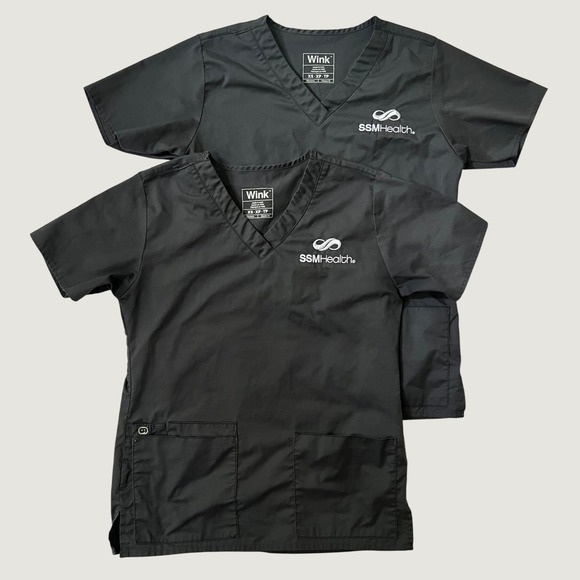 Wink Tops - Wink Scrub Top Black SSM Health Embroidered V-Neck XS 2 Pack